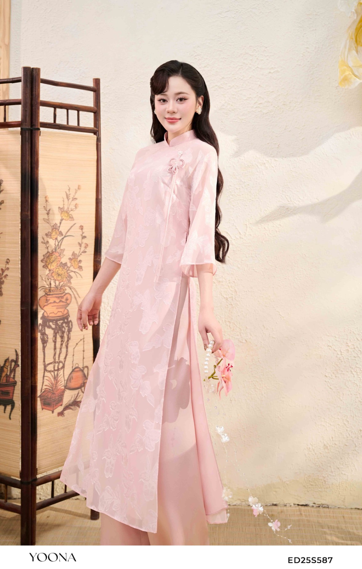 ED25S587 - Sét bộ áo dài tơ thêu