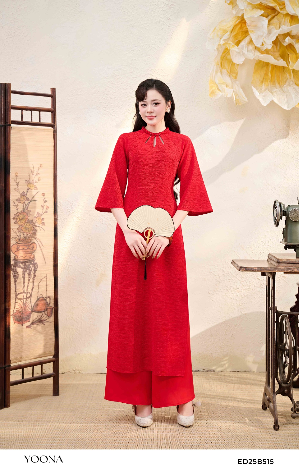 ED25B515 - Sét bộ áo dài xốp dập nhăn