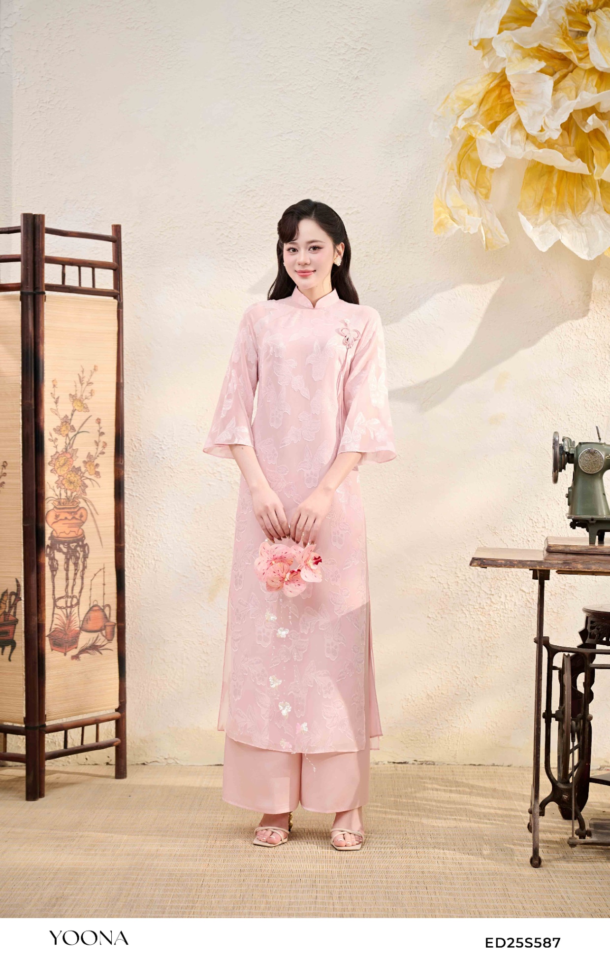 ED25S587 - Sét bộ áo dài tơ thêu