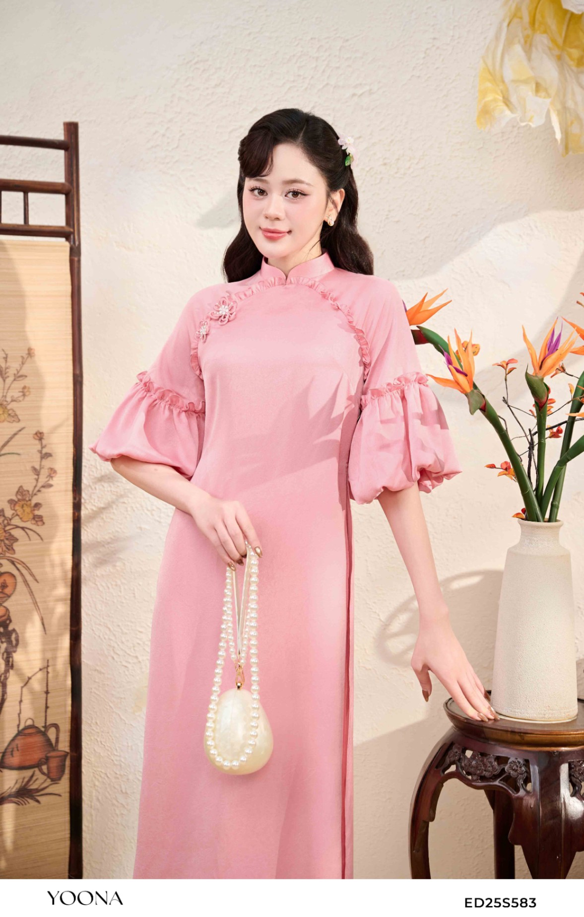 ED25S583 - Sét bộ áo dài lụa vân