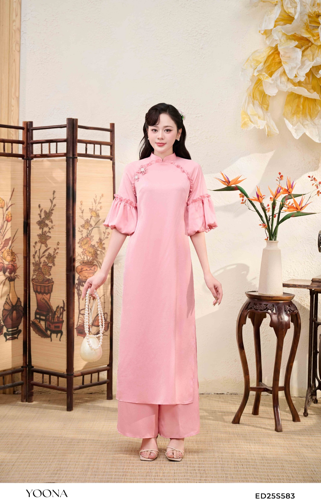 ED25S583 - Sét bộ áo dài lụa vân