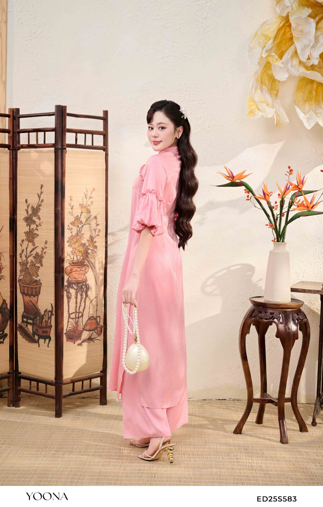 ED25S583 - Sét bộ áo dài lụa vân
