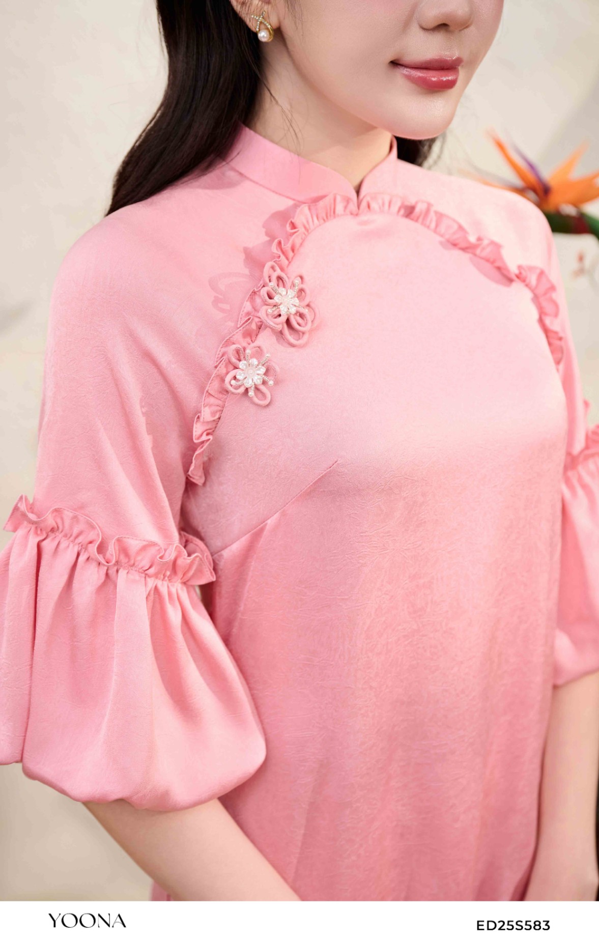 ED25S583 - Sét bộ áo dài lụa vân