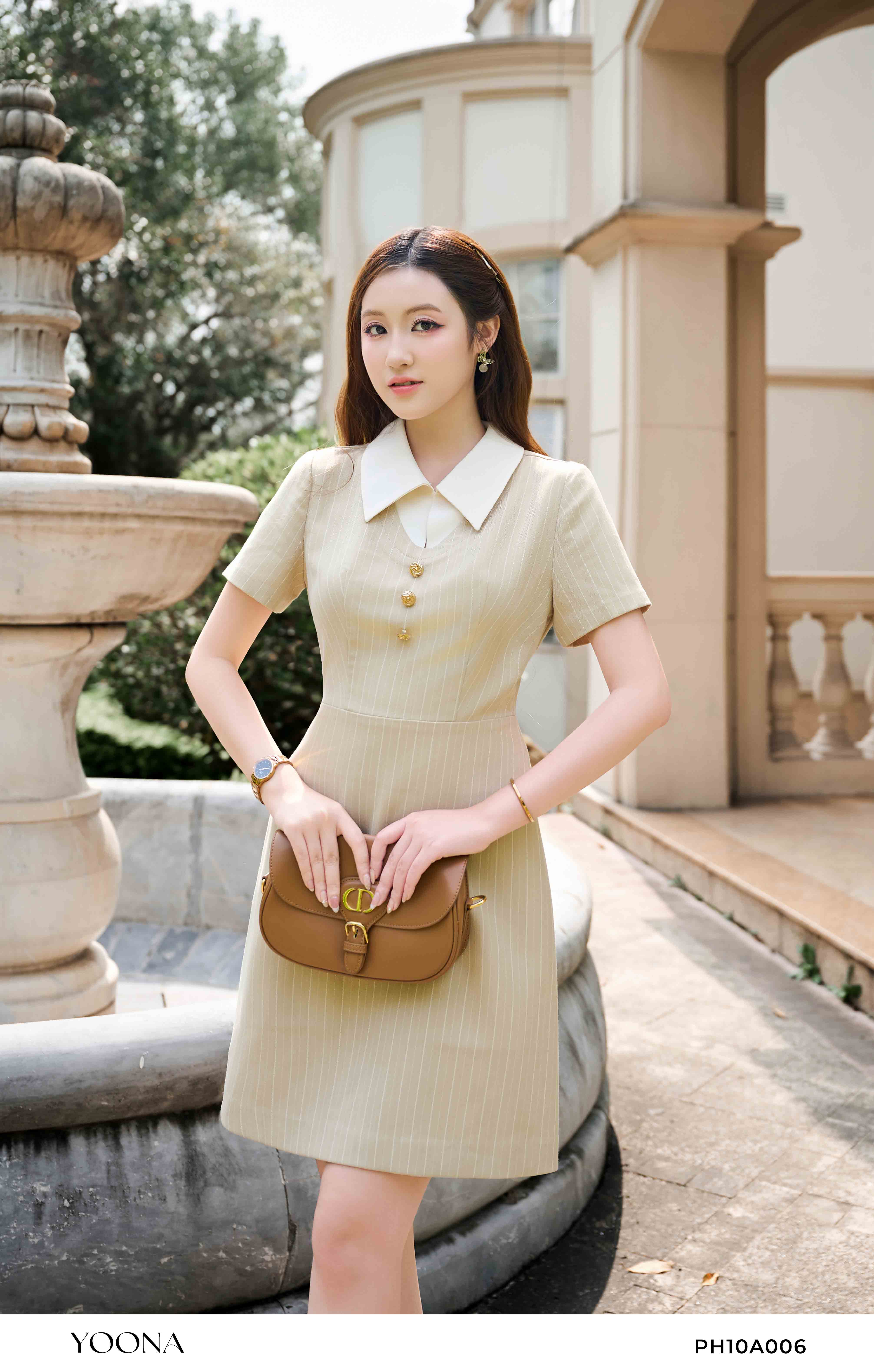 PH10A006 - Đầm twill silk kẻ sọc