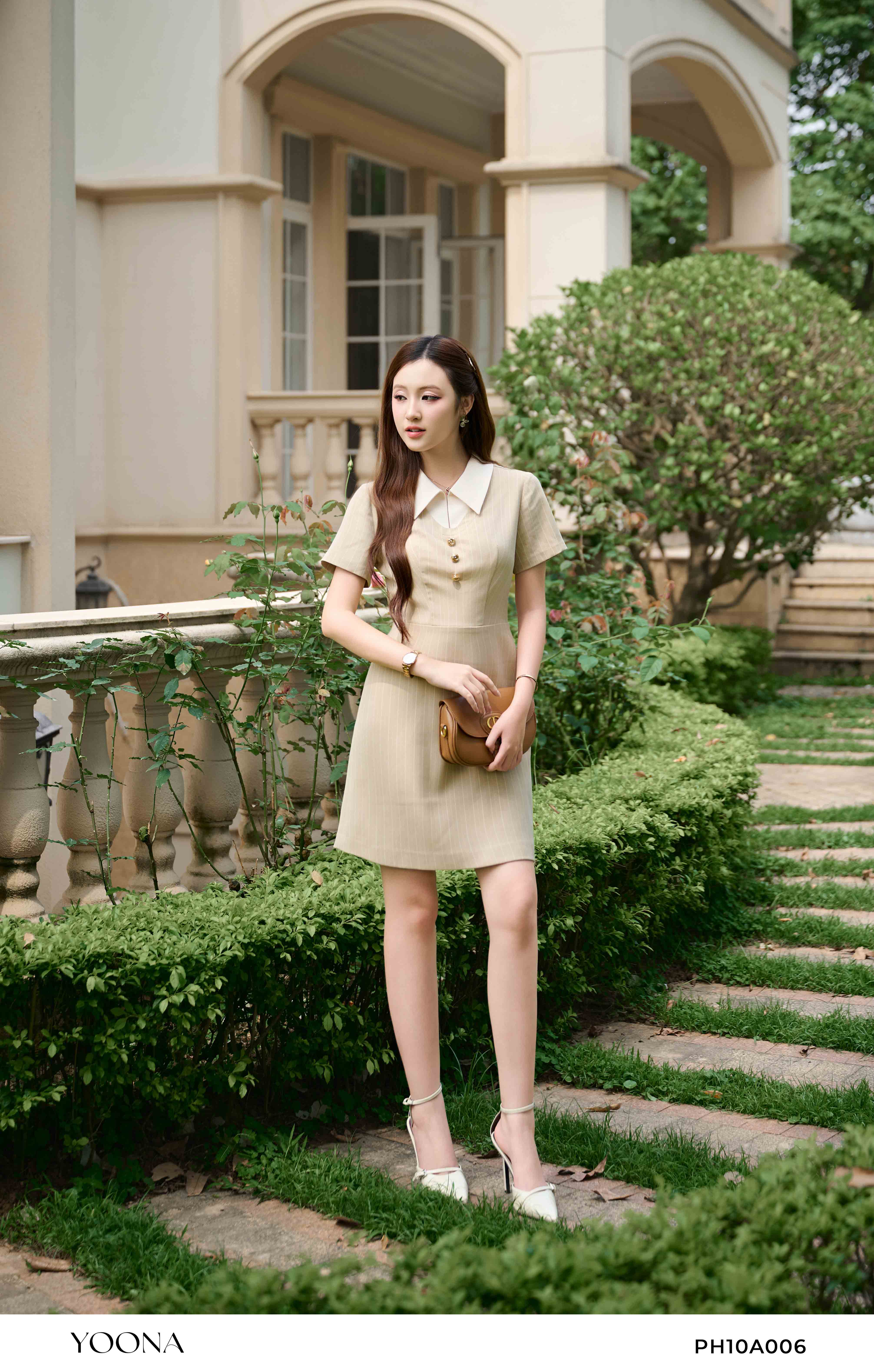 PH10A006 - Đầm twill silk kẻ sọc