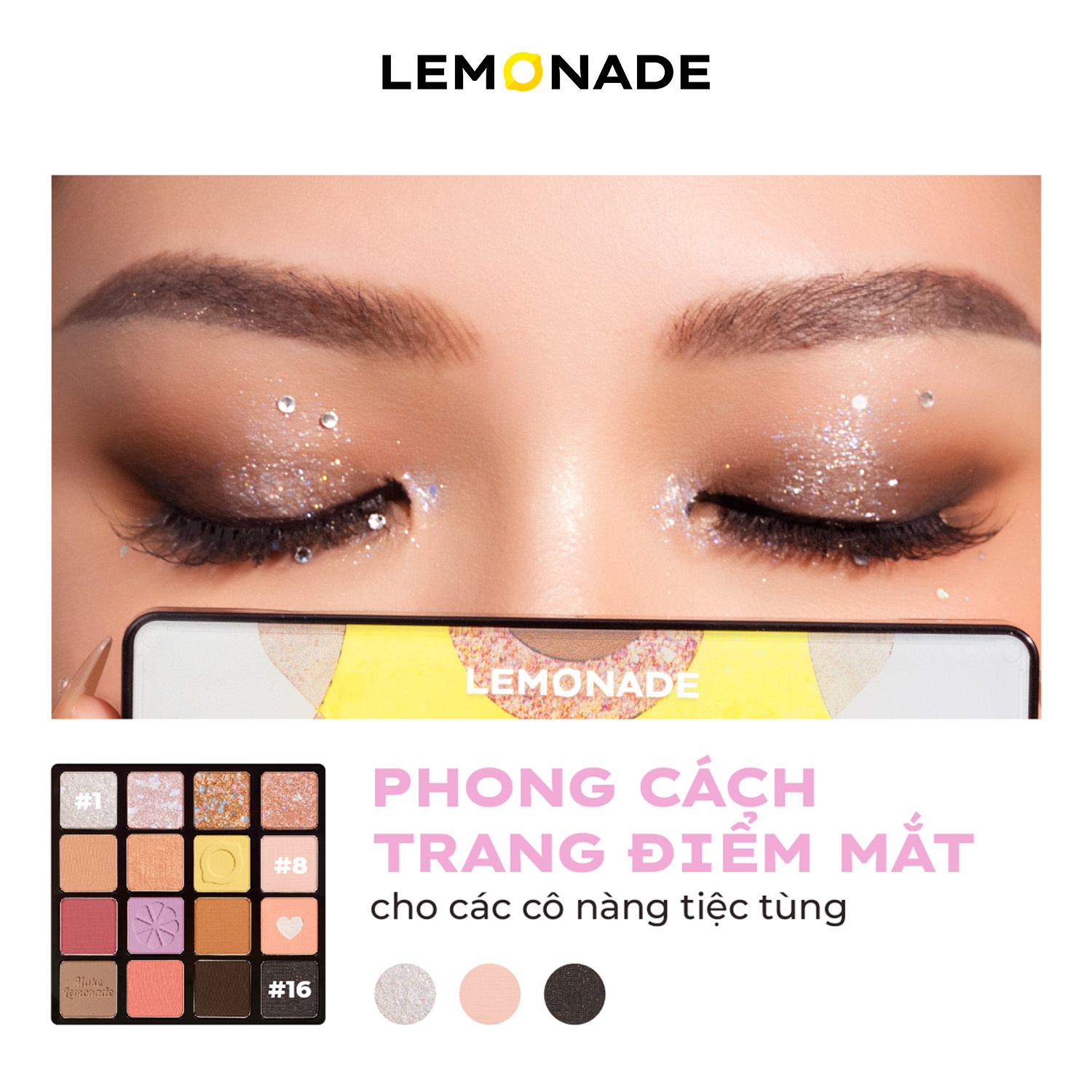 Phấn mắt LEMONADE aesthetic 16 ô - vàng (bản 2)