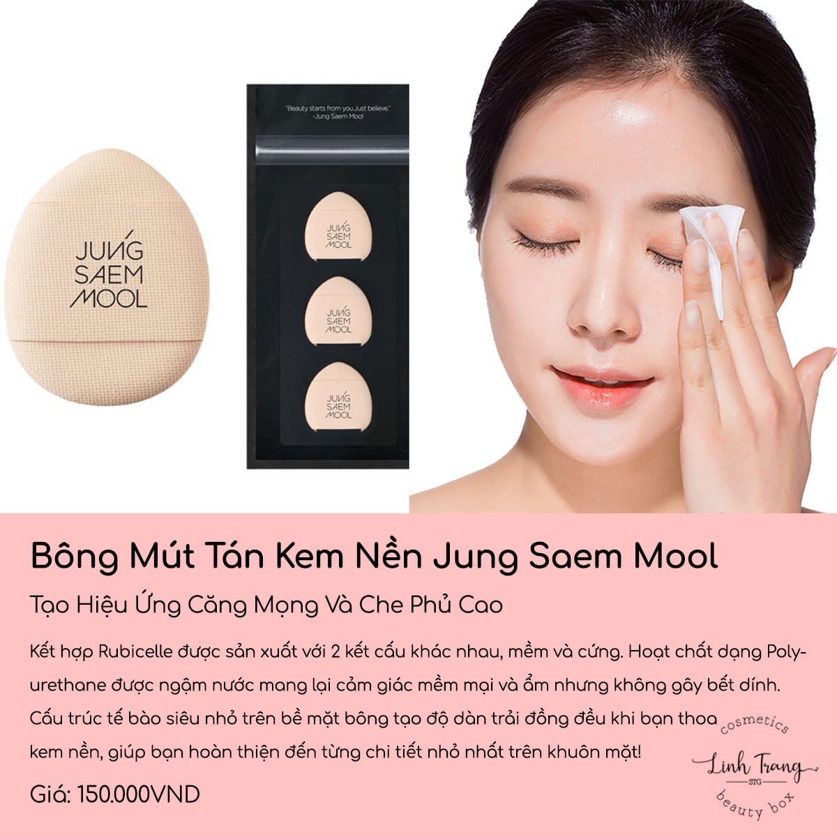 Mút tán nền JUNG SAEM MOOL skinny-tap puff mini x3 cái