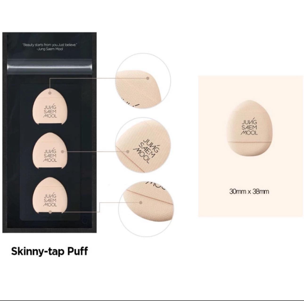 Mút tán nền JUNG SAEM MOOL skinny-tap puff mini x3 cái