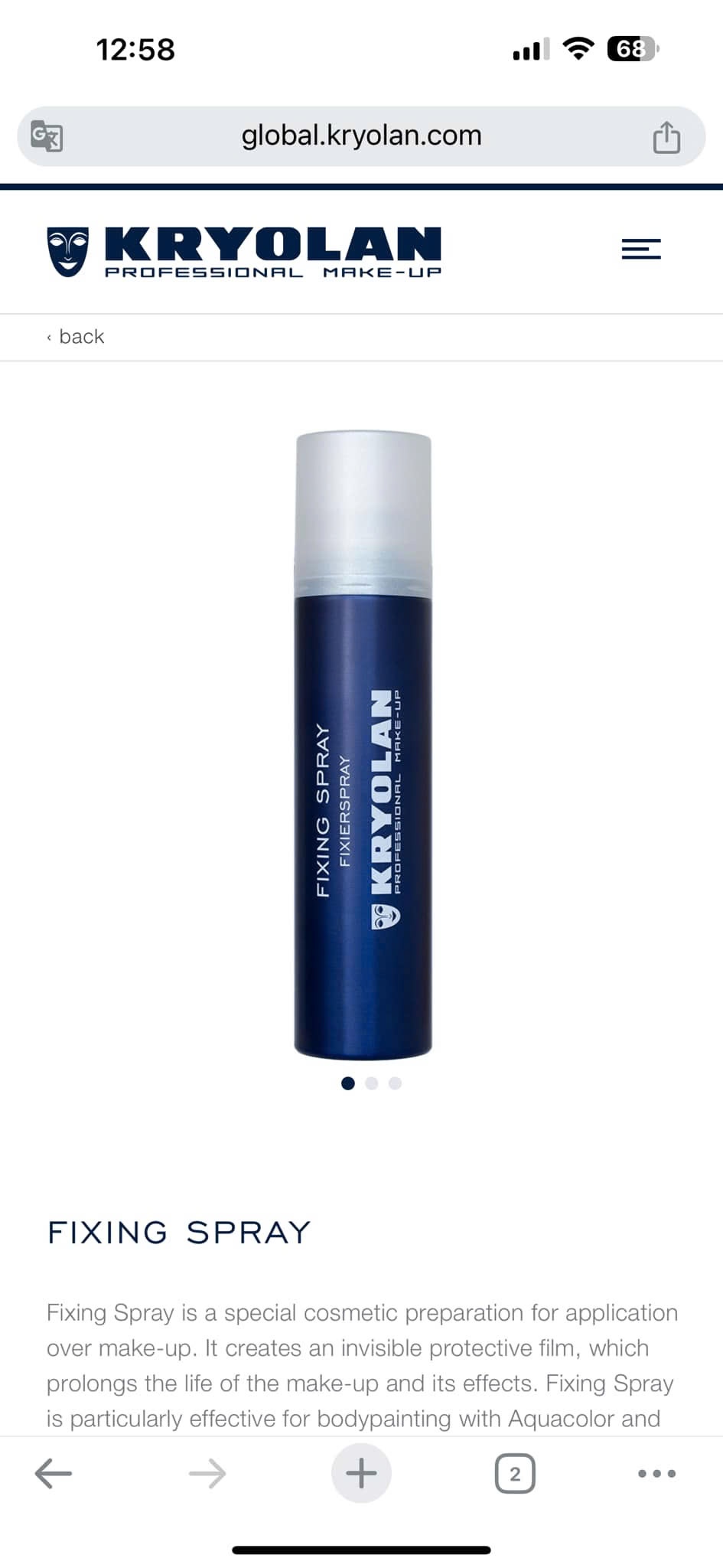 Xịt khoá nền KRYOLAN Fixierspray 75ml