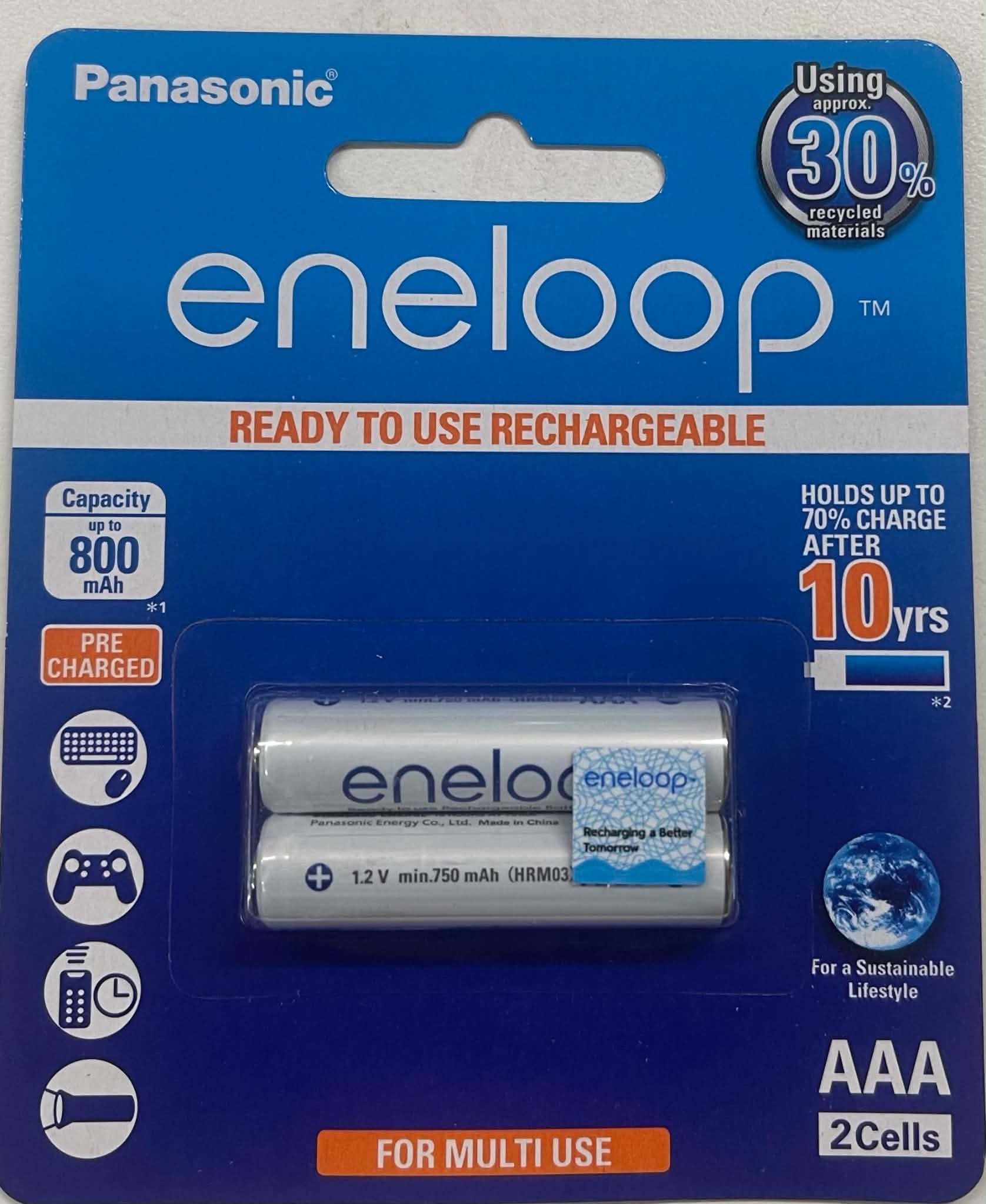 (01 viên) Pin sạc Eneloop Panasonic AAA màu trắng (Phiên bản xuất khẩu - 750 mAh - 2100 lần sạc - Điện áp 1,2v - 1,5v)