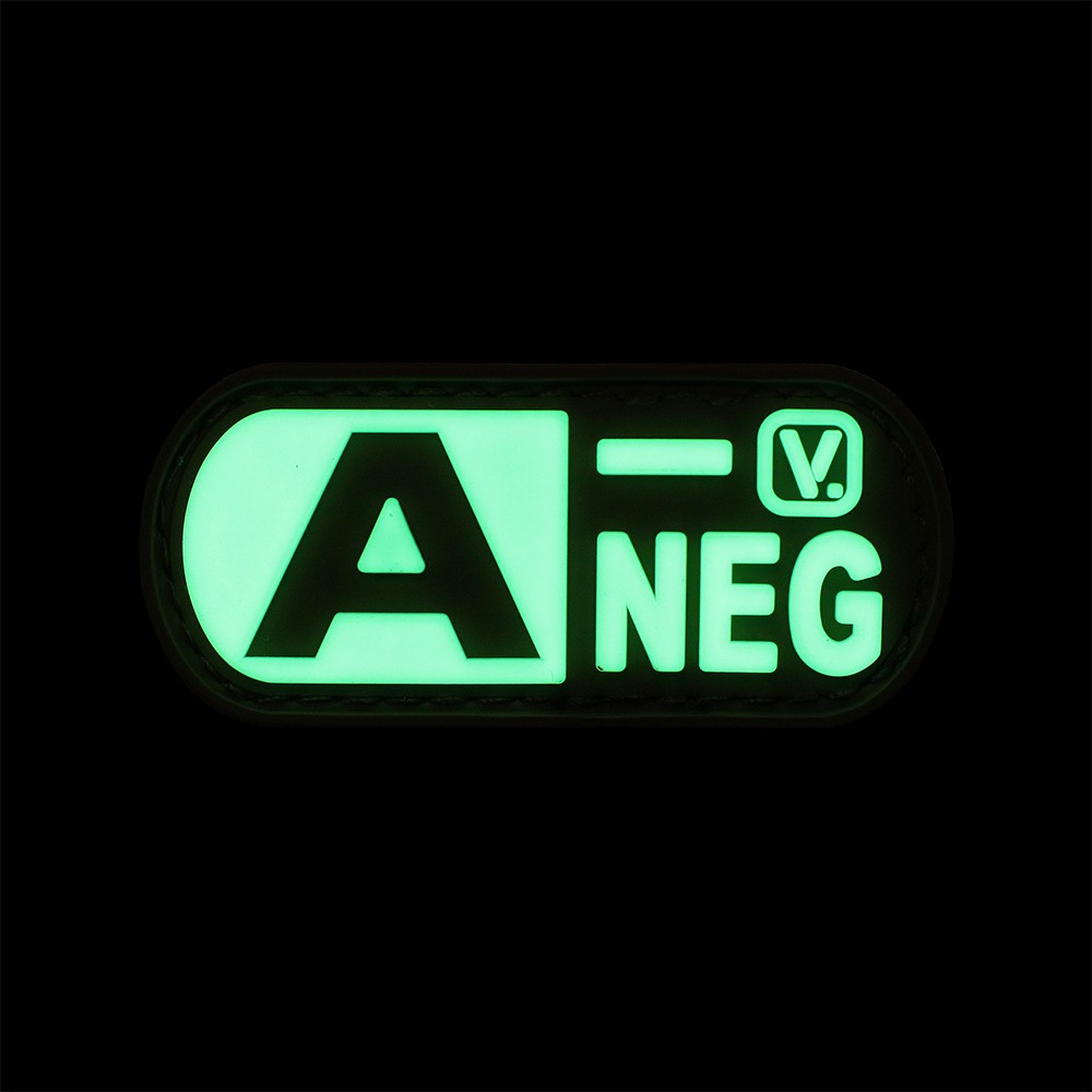 Vanquest - Phù Hiệu Blood Type A- Negative - "Super-Lumen" Glow-In-The-Dark Patch (Cao Su Pvc - 2.25"X1") Nhóm Máu A-