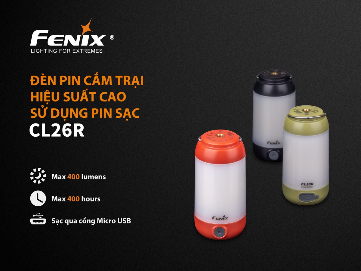 Đèn pin cắm trại FENIX CL26R (400 Lumens) Nhiều màu