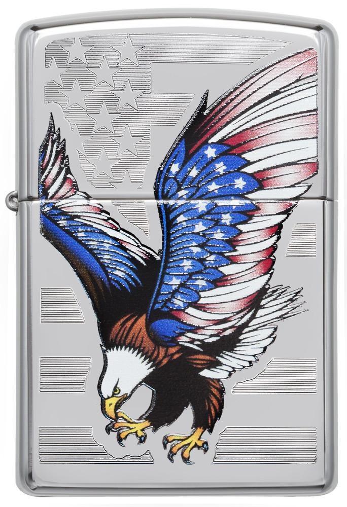 Zippo 28449 - Vỏ Chrome Hình Đại bàng mang 3 màu sắc của lá cờ Mỹ (Eagle Flag)