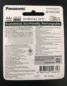 (01 viên) Pin sạc Eneloop Panasonic AA PRO màu đen (Phiên bản xuất khẩu - 2550 mAh - 500 lần sạc - Điện áp 1,2v - 1,5v)