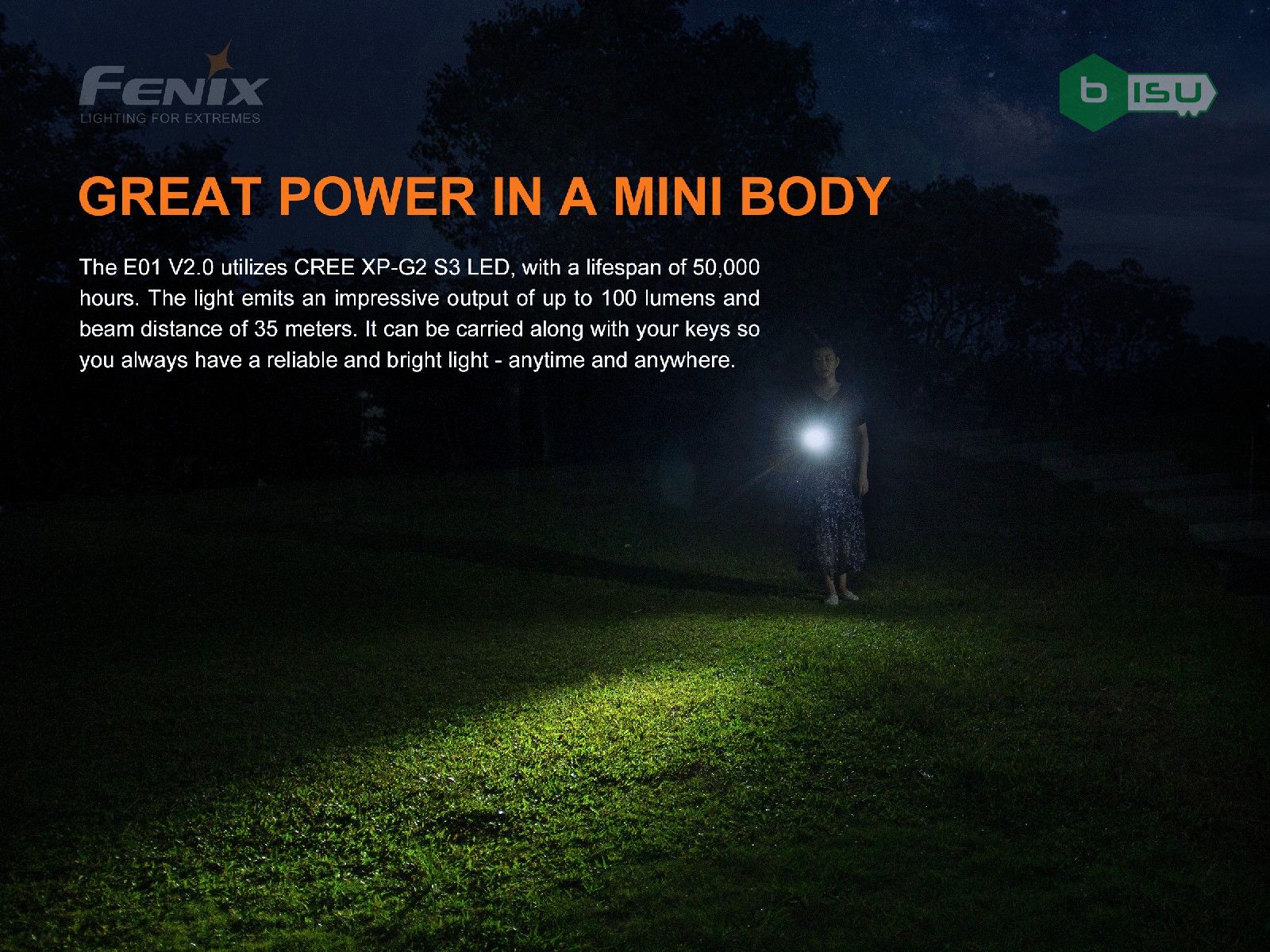 Đèn pin móc khóa FENIX E01 V2.0 (đen) (100 Lumens)