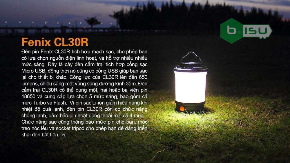 Đèn pin cắm trại FENIX CL30R (650 Lumens)