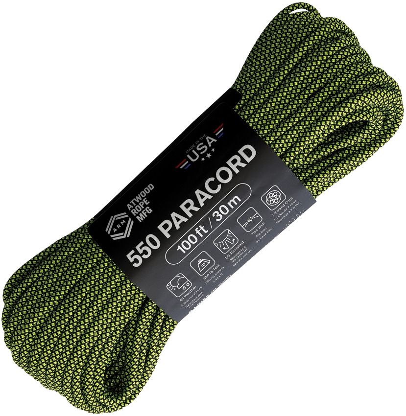 Atwood Rope - Dây Paracord 550lbs cuộn 30m màu Black and neon yellow diamond