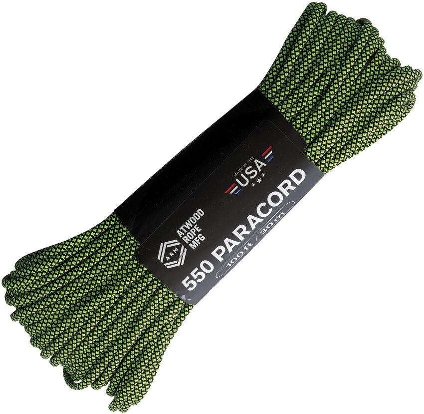 Atwood Rope - Dây Paracord 550lbs cuộn 30m màu  Black and Neon green -diamond