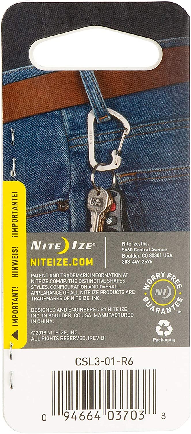 Nite Ize - Móc khóa CSL3-01-R6 - Slidelock Size #3 Carabiner (Thép đen Black Oxit)