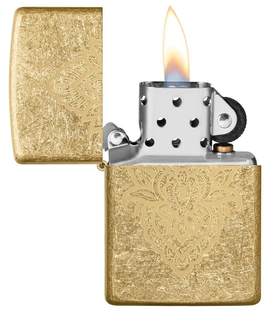 Zippo 49798 - Henna Tattoo Laser Engraved, Tumbled Brass Finish