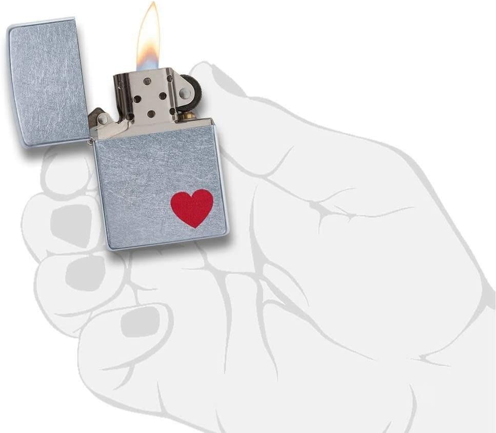 Zippo 29060 - Love, Red Heart Lighter, Street Chrome Finish