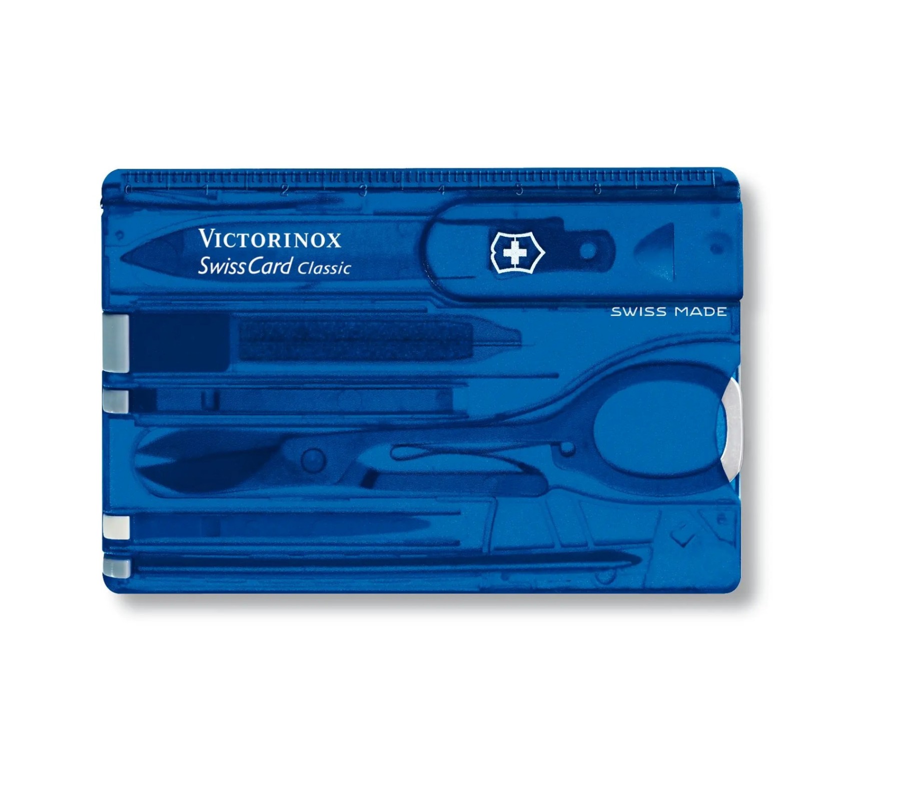 Thẻ đa năng Victorinox Swisscard Classic Blue Trans (Có kéo - Xanh trong)