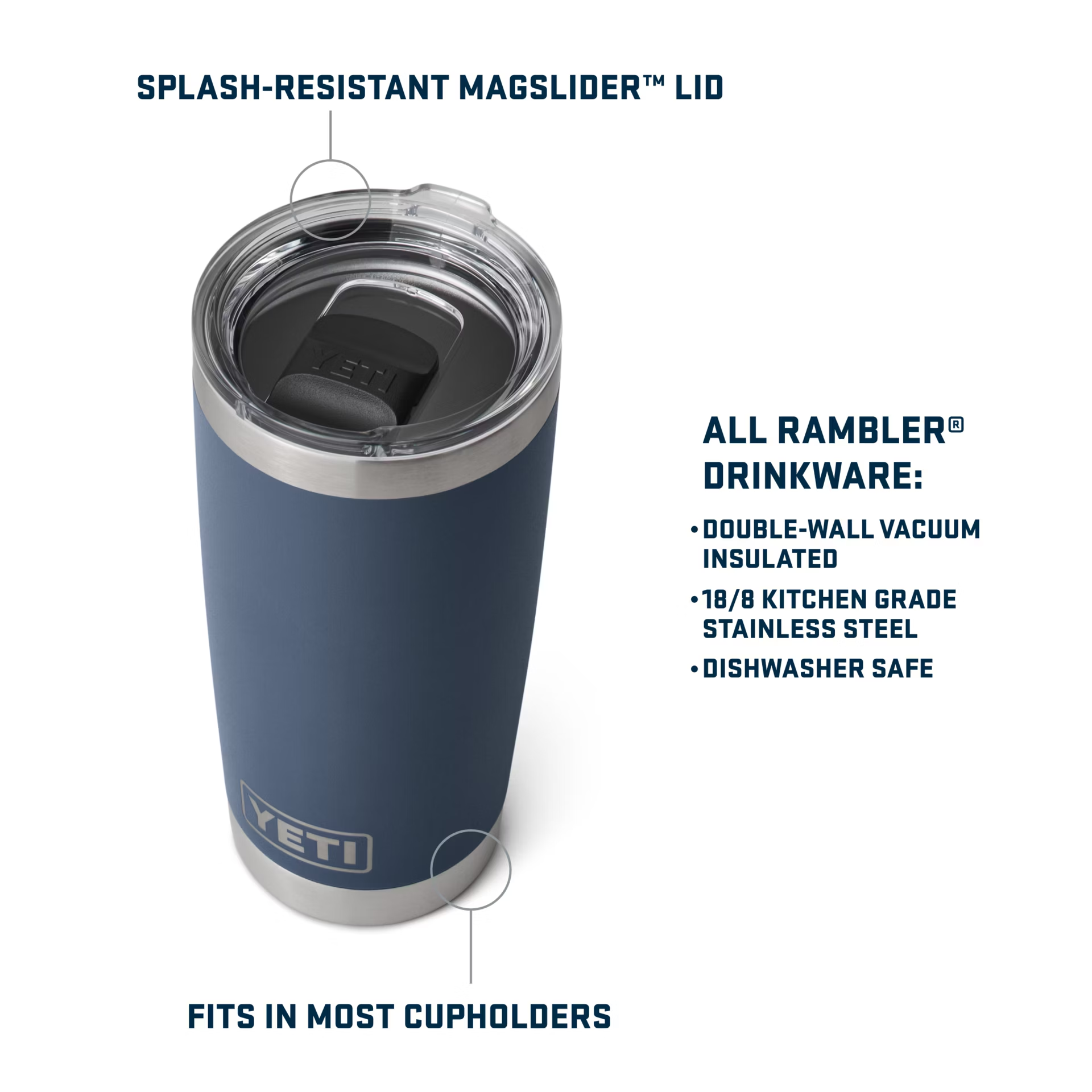 Cốc giữ nhiệt Yeti nắp nam châm Rambler Tumbler 20oz | 600ml (màu Charcoal)