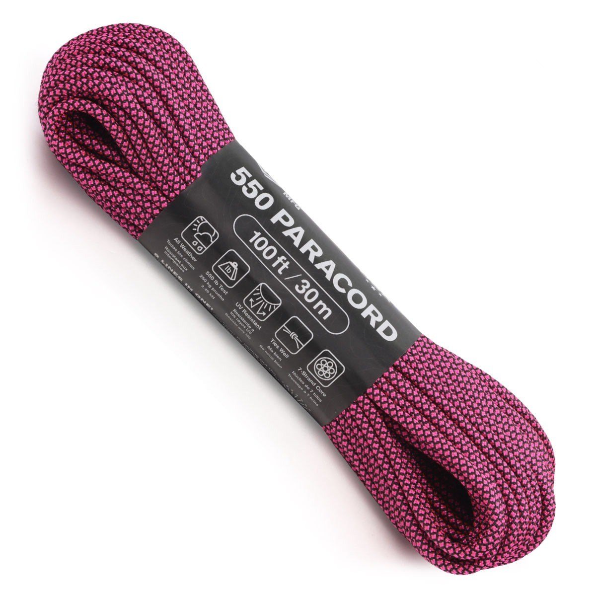 Atwood Rope - Dây Paracord 550lbs cuộn 30m màu Diamond Black/Hot Pink