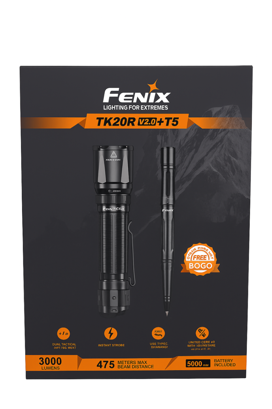COMBO ĐÈN PIN FENIX -TK20R V2.0 - 3000 LUMENS + T5-TACTICAL PEN