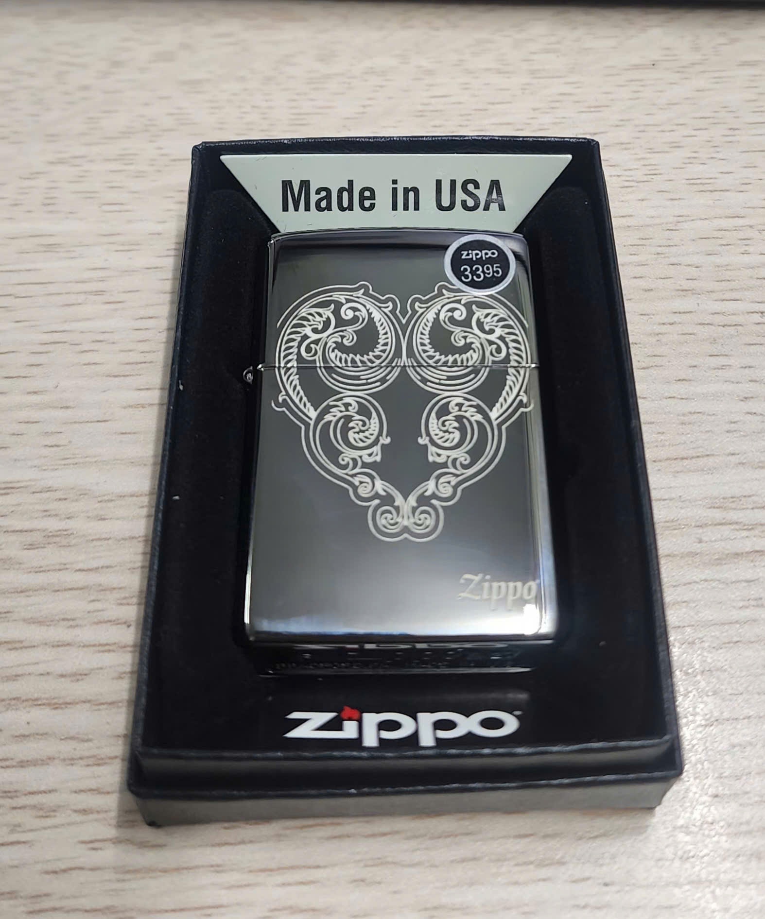 ZIPPO 150-082817 Victorian Heart, Black Ice Finish, Windproof Lighter