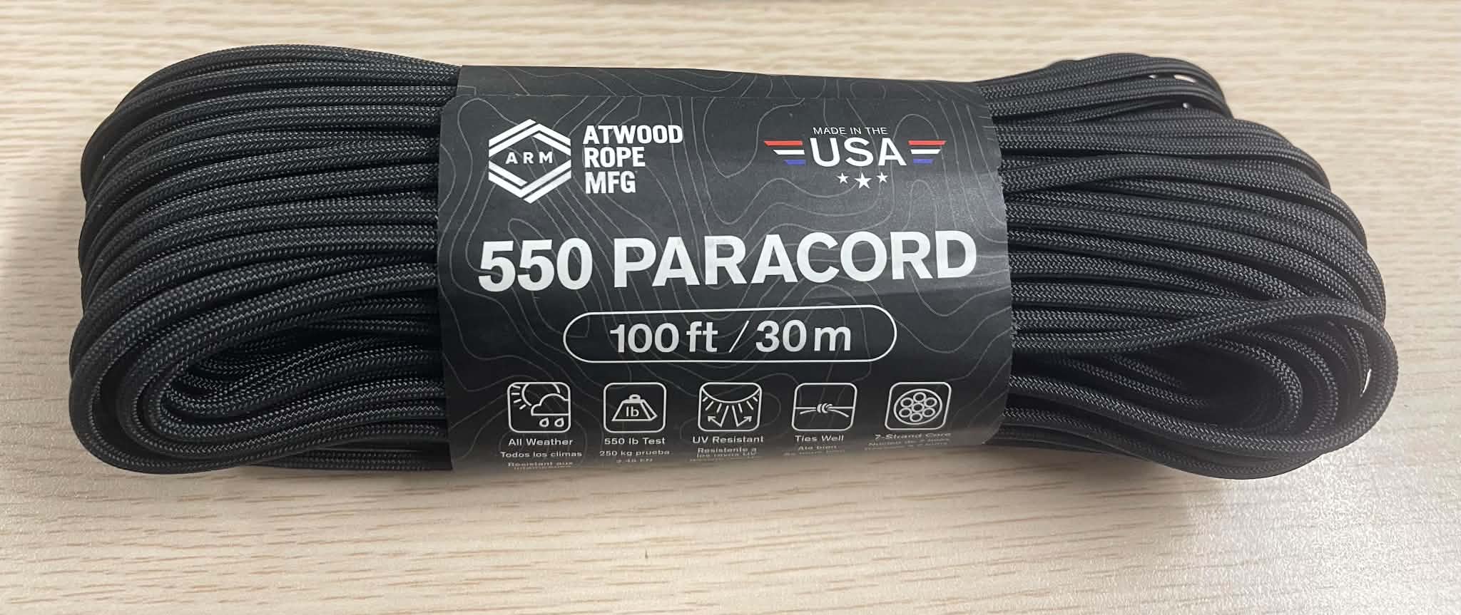 Atwood Rope - Dây Paracord 550lbs cuộn 30m màu Đen