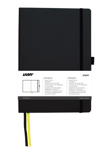 Bộ quà tặng - Lamy sổ Notebook A6 Softcover (Black) + Bút bi Lamy Logo - Black (Thân thép bóng viền đen)