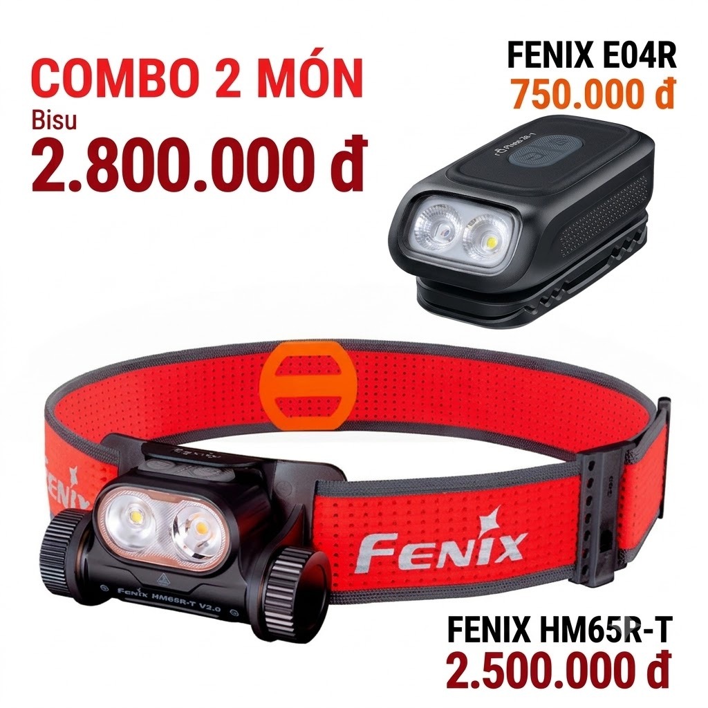 Đèn pin đội đầu FENIX HM65R-T V2.0 + E04 - Màu Black