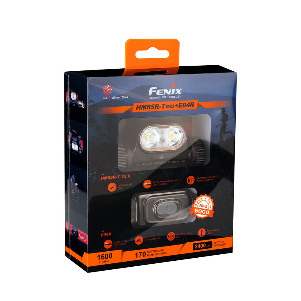 Đèn pin đội đầu FENIX HM65R-T V2.0 + E04 - Màu Black