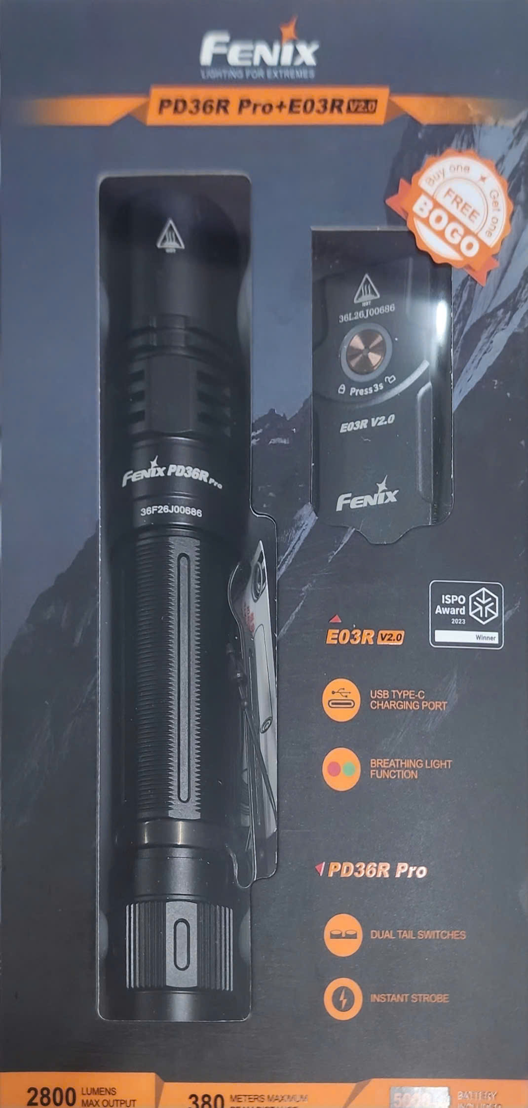 Đèn pin tác chiến FENIX PD36R PRO + E03R V2.0 (2800 Lumens)