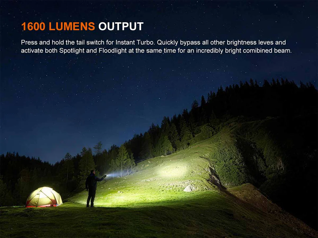 Đèn pin thân dẹt Fenix E08R UE (1600 Lumens) - tích hợp Laser xanh lá, Led đỏ
