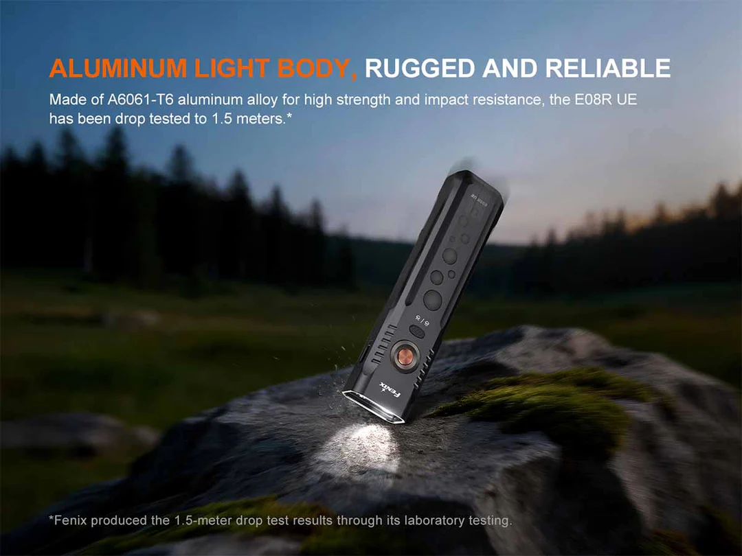 Đèn pin thân dẹt Fenix E08R UE (1600 Lumens) - tích hợp Laser xanh lá, Led đỏ