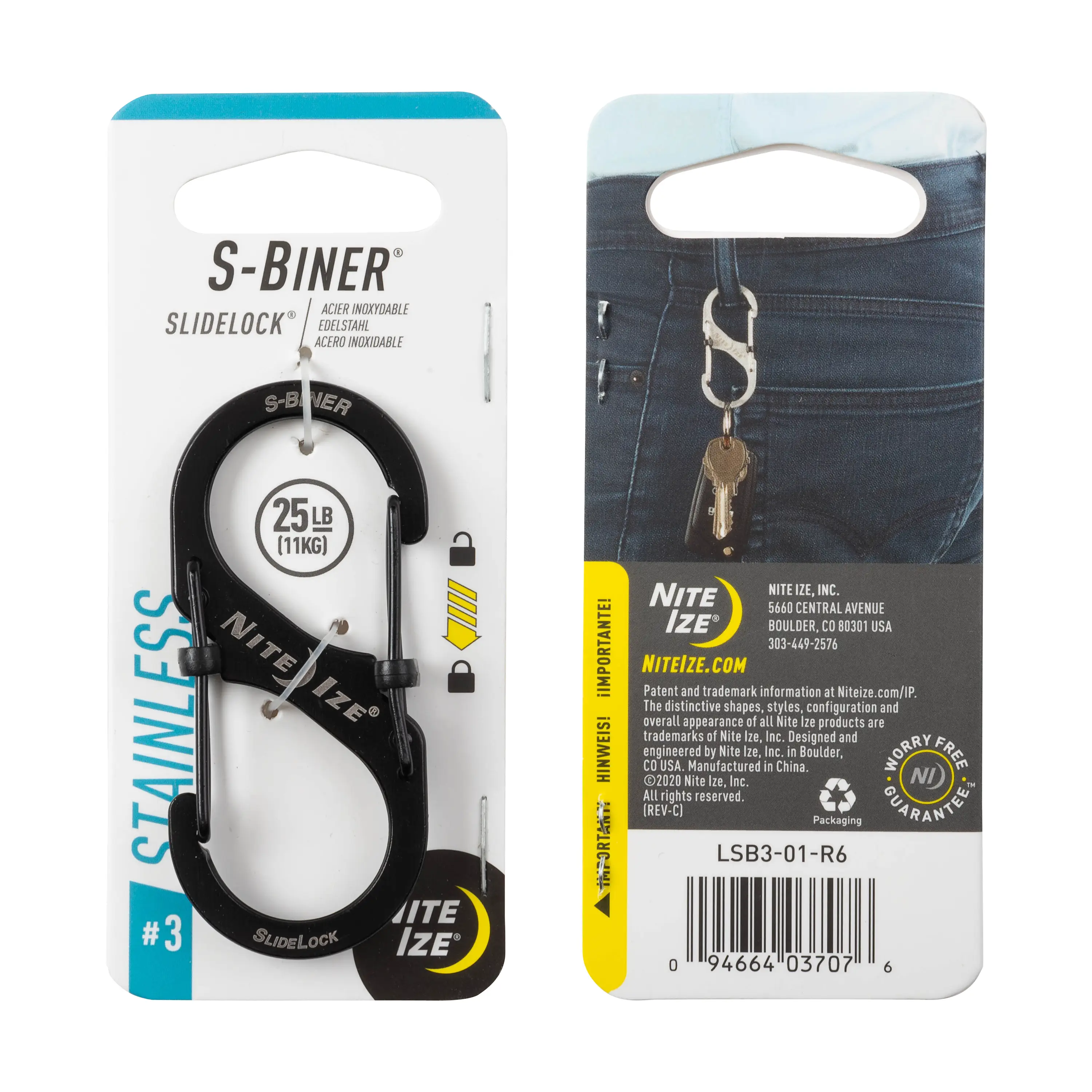 Nite Ize - Móc khóa LSB3-01-R6 - S-Biner Slidelock Size 3 (Thép đen Black Oxit)