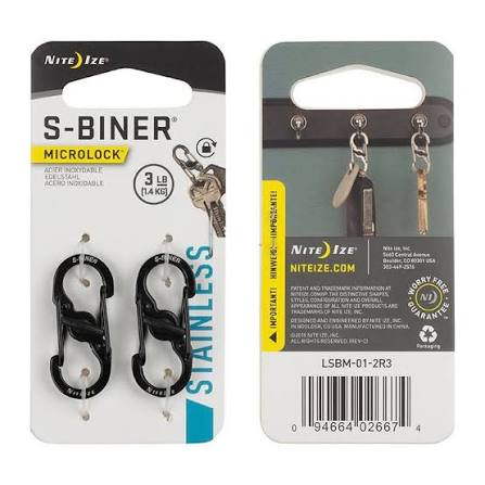 Nite Ize - Móc khóa LSBM-01-2R3 - S-Biner Microlock pack 2 (Thép đen Black Oxit)