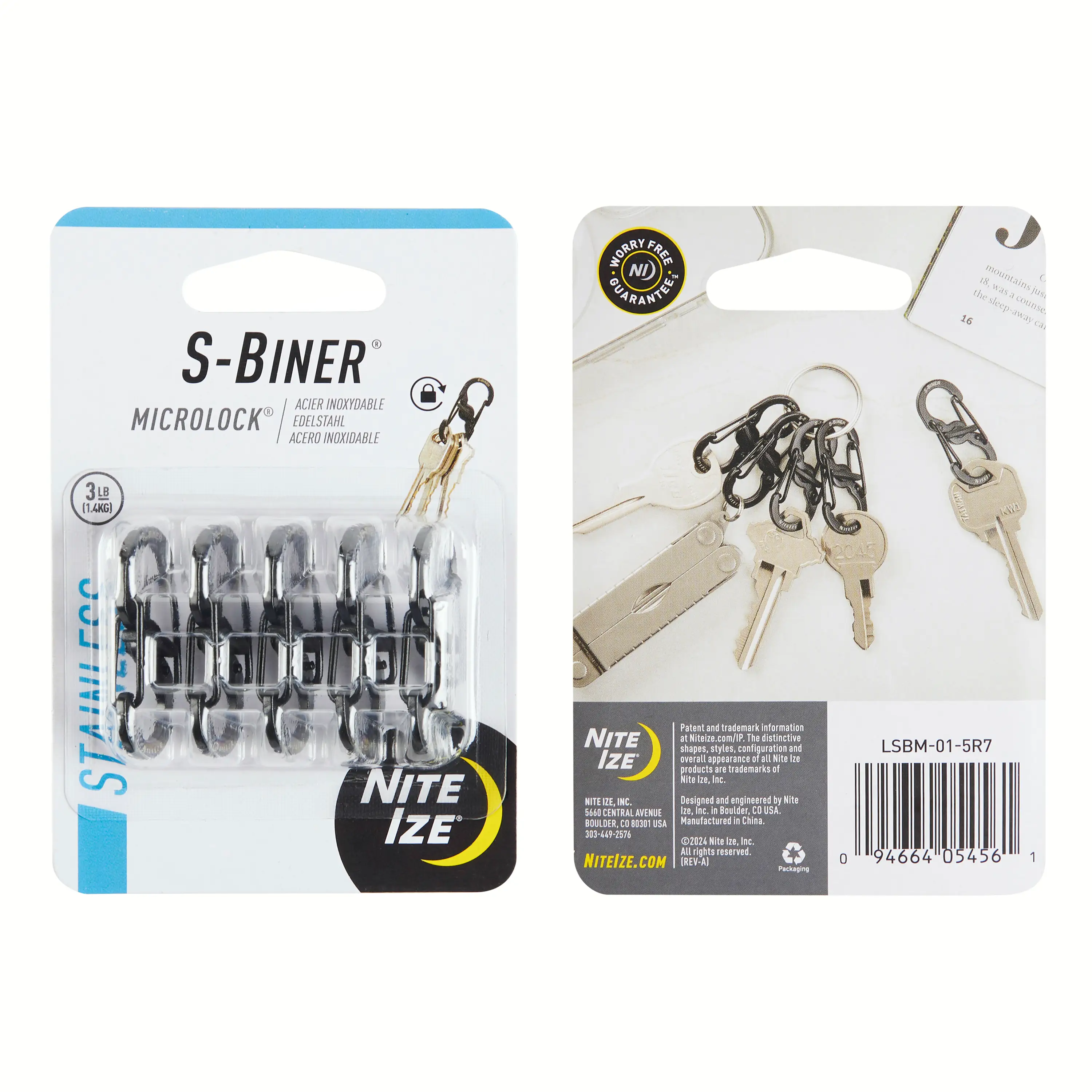 Nite Ize - Móc khóa LSBM-01-5R7 - S-Biner Microlock pack 5 (Thép đen Black Oxit)