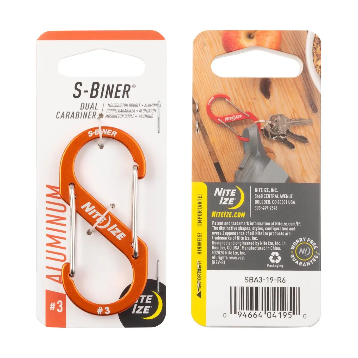 Nite Ize - Móc khóa SBA3-19-R6 - S-Biner Size 3 ( Aluminium - màu cam)