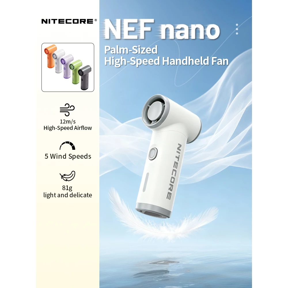 Quạt phản lực cầm tay - Nitecore NEF Nano (màu cam) - siêu nhẹ, pin 2000mAh, cổng Type-C
