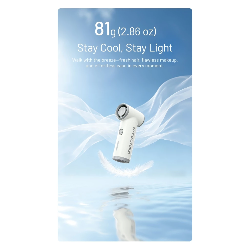 Quạt phản lực cầm tay - Nitecore NEF Nano (màu cam) - siêu nhẹ, pin 2000mAh, cổng Type-C