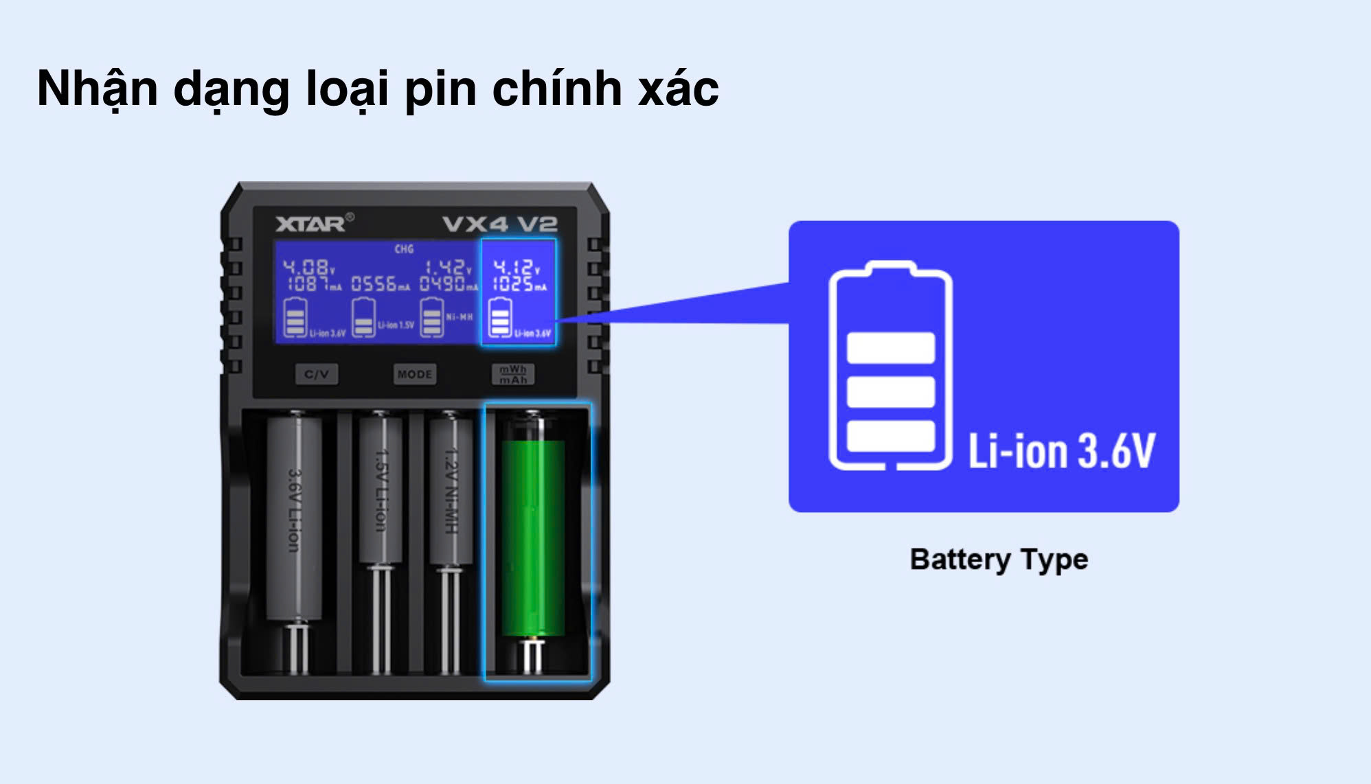 Sạc pin đa năng Xtar VX4 V2 (with adapter)