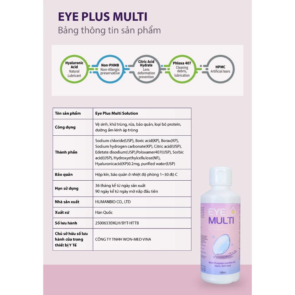 Dung dịch ngâm, bảo quản kính áp tròng EYE PLUS MULTI SOLUTION