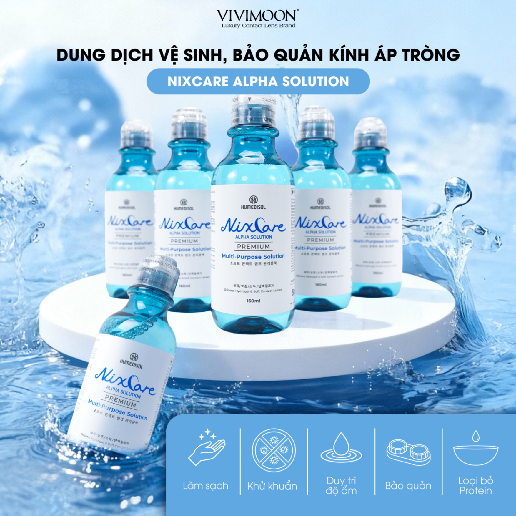 Dung dịch làm sạch, ngâm rửa và bảo quản kính áp tròng Nixcare Alpha 160ml