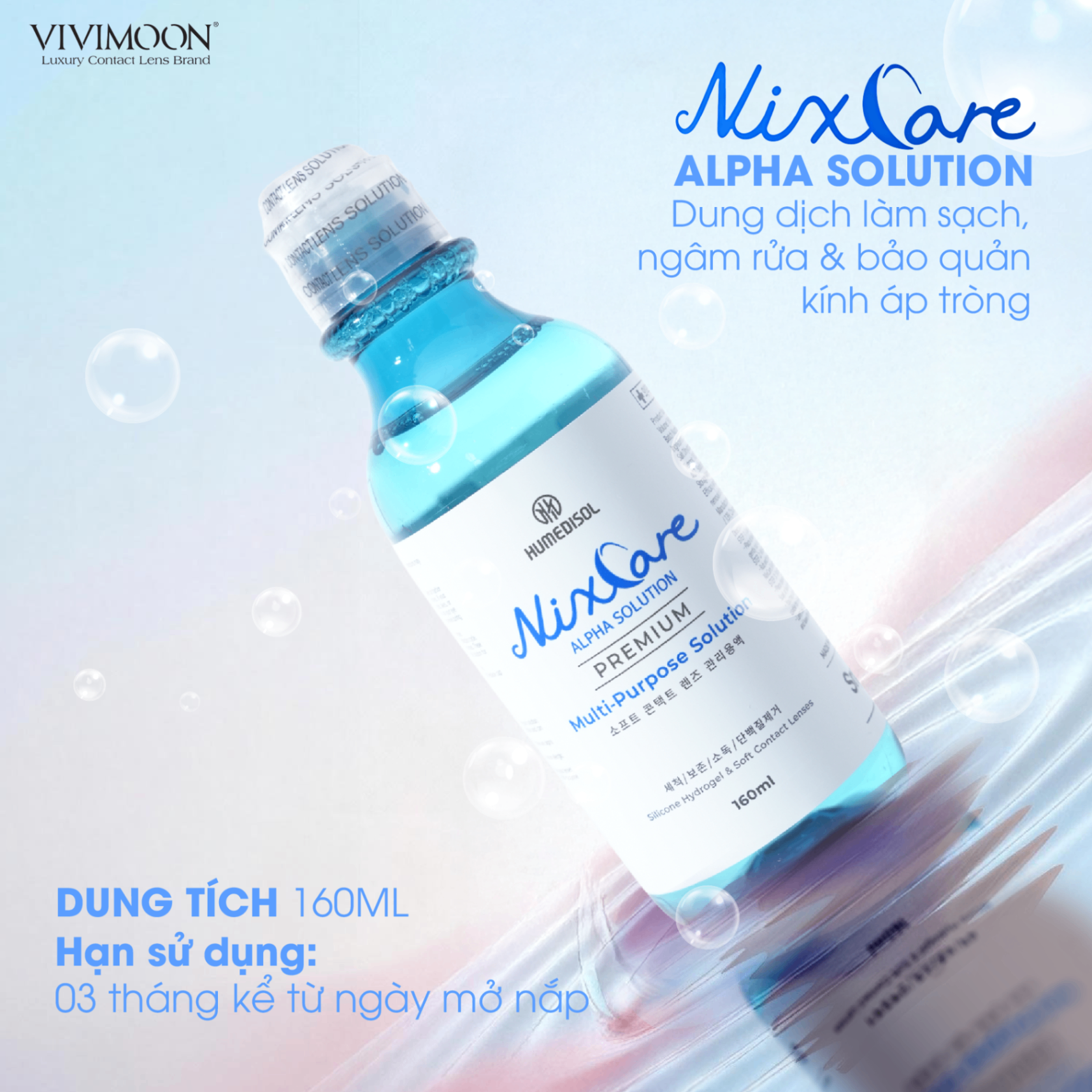 Dung dịch làm sạch, ngâm rửa và bảo quản kính áp tròng Nixcare Alpha 160ml