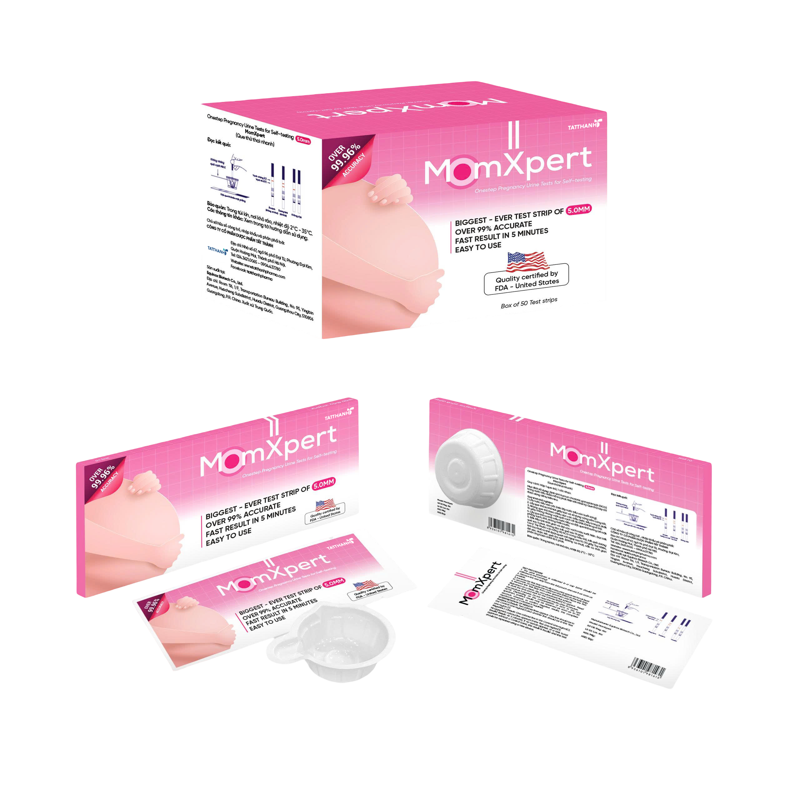Que thử xét nghiệm định tính HCG (Que thử thai nhanh) MomXpert (hộp 50 que)