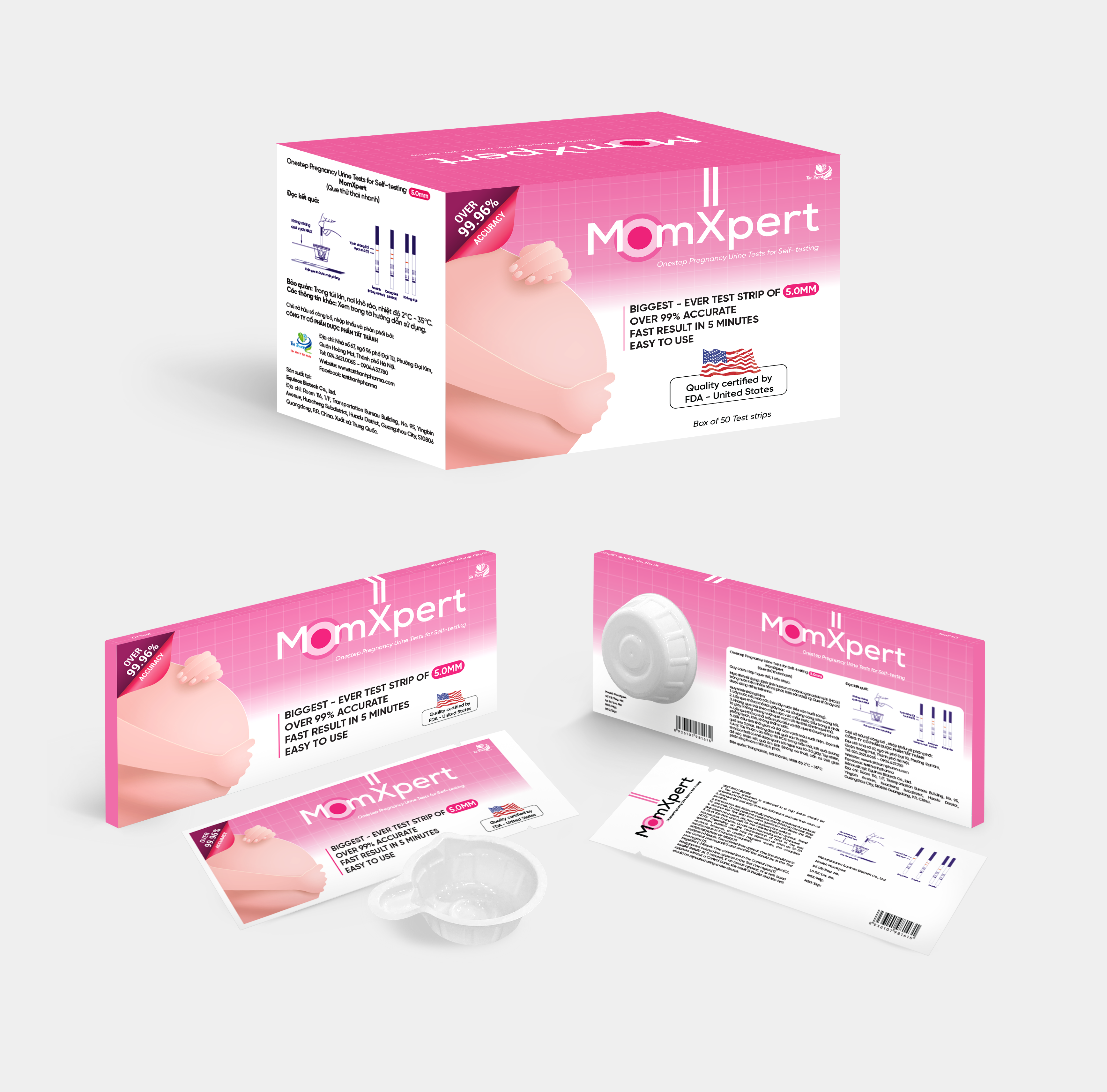 Que thử xét nghiệm định tính HCG (Que thử thai nhanh) MomXpert (hộp 50 que)