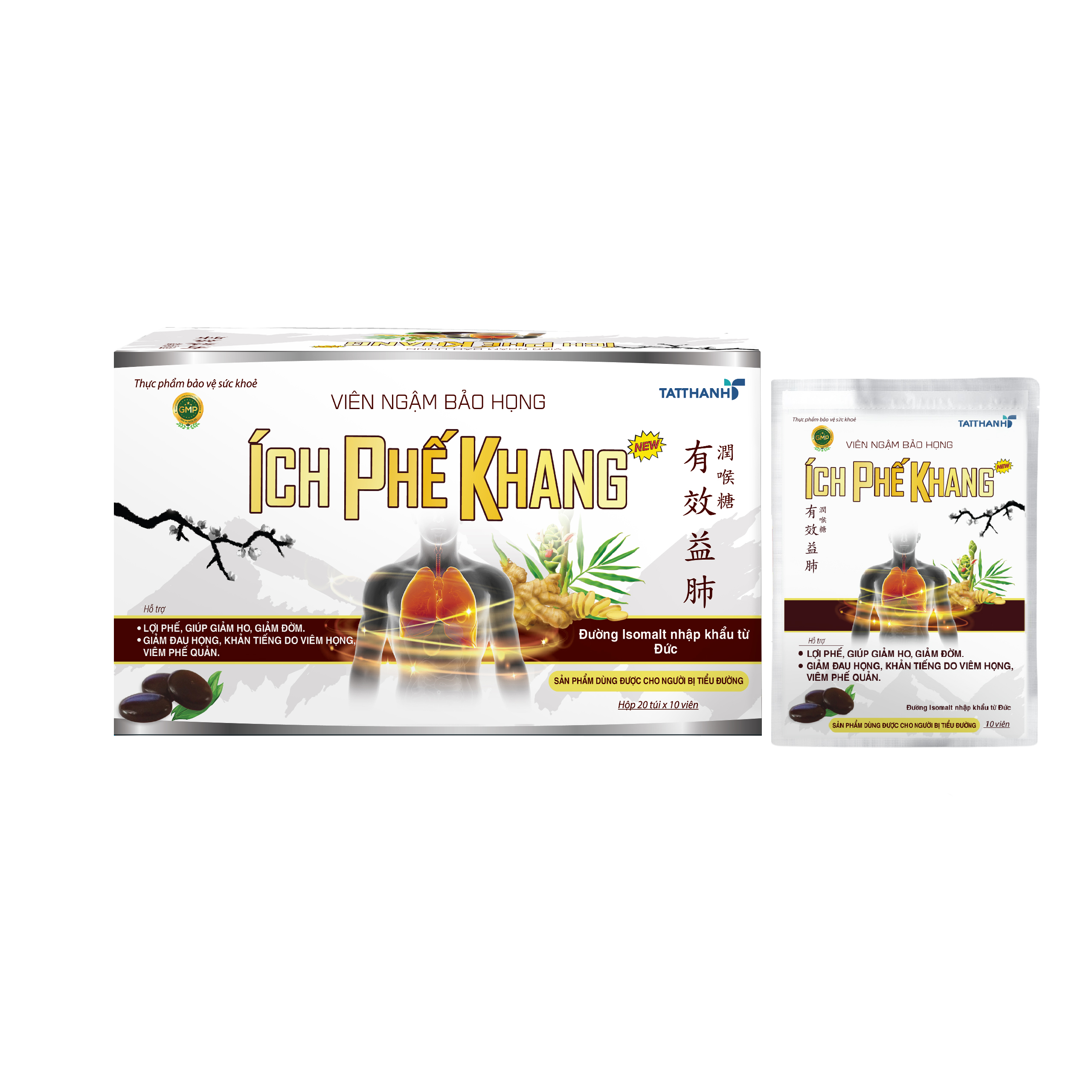 TPBVSK Viên ngậm bảo họng Ích Phế Khang New (Hộp 20 túi x 10 viên)